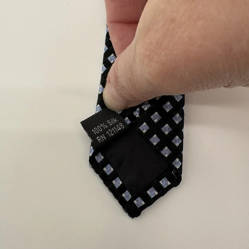 Michael Michael Kors Tie‎ Mens Navy Blue Lgt Blue Diamond Silk Checkered Necktie